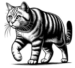 Beautiful cat in full-body, vector sketch, SVG, isolated on white background	