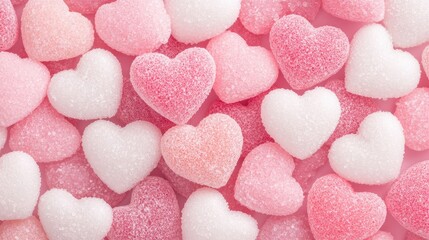Obraz premium Pink and White Heart-Shaped Sugar Candies Background
