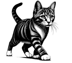 Beautiful cat in full-body, vector sketch, SVG, isolated on white background	