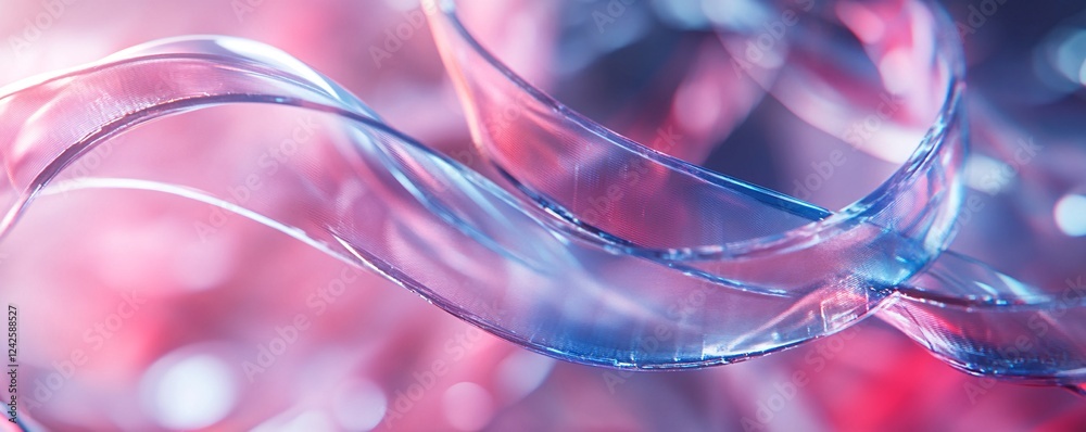 Poster Blue and pink bokeh with transparent wavy shapes creating an abstract background