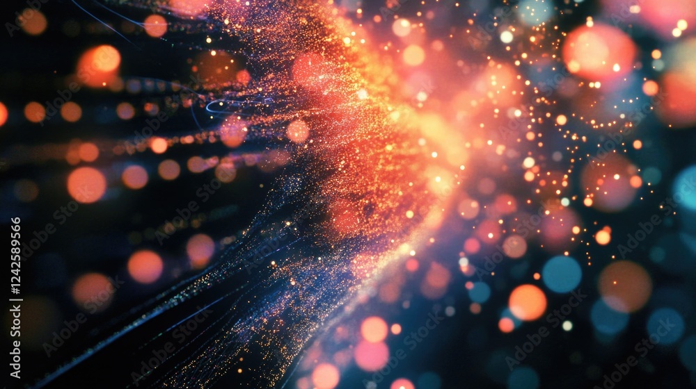 Canvas Prints abstract glowing particles in vibrant orange, blue, and purple hues representing data analysis and a