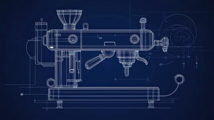 Technical representation of espresso coffee maker through schematic drawing.