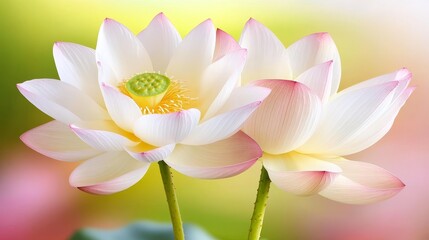 Obraz premium Serene Pink White Lotus Blooms in Soft Focus