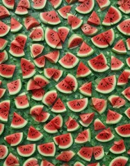 Vivid watermelon patchwork mosaic as a seamless background, nutritional, foodie art, juicy fruit, abstract composition, natural food