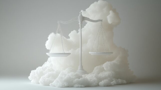 White scales justice cloud background balance concept