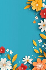 Obraz premium Colorful Paper Flowers on Blue Background