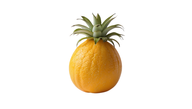 Creative hybrid fruit combination of an orange and pineapple on transparent background, unique conceptual food design for branding, advertising, and digital art projects
