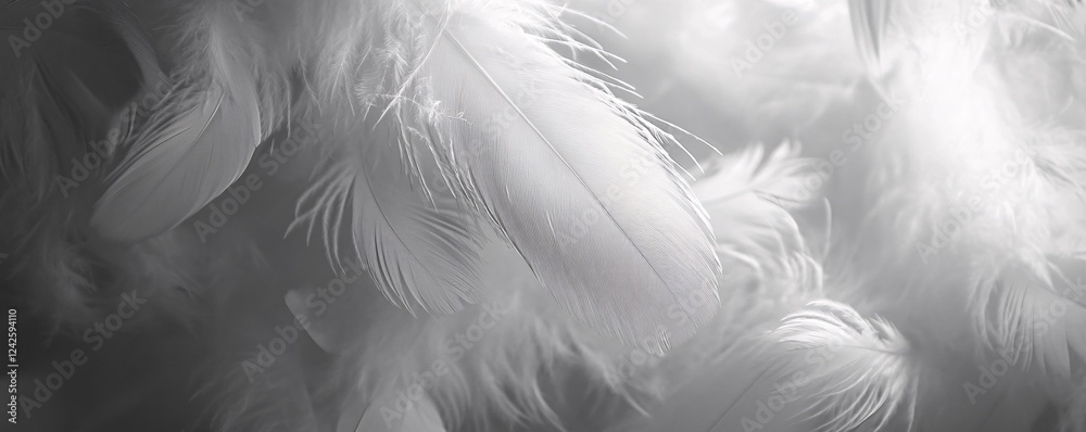 Poster white bird feathers creating a soft and angelic background with a vintage feel