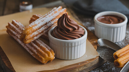 Chocolate cream and cinnamon sugar churros