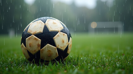 Naklejka premium soccer ball on grass