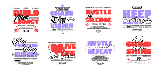 Minimalist typography set, for poster, t-shirt design. Vintage typography quotes vector set. Trendy typographic bundle for clothing design, Vintage lettering for t shirt  © Universtock