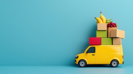 Naklejka premium A delivery van graphic with colorful food boxes