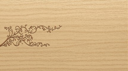 Wooden plank with etched designs of flowers and vines, outdoor decor, wood grain, floral patterns, gardens, garden theme