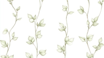 Elegant sage green leaves seamless pattern, botanical illustration, white background, textile design