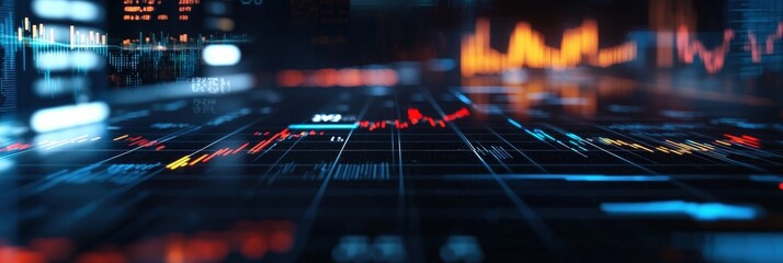 Cryptocurrency and stock market analytics displayed on futuristic screen