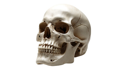 Obraz premium Realistic human skull with detailed bone structure on transparent background, anatomical illustration for medical studies, gothic design, and Halloween decorations 