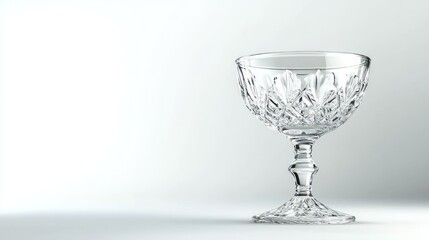 Obraz premium Elegant crystal coupe glass on white background, studio shot, empty, for advertising