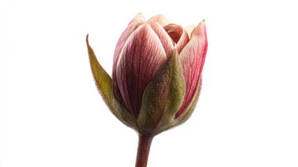 Fototapeta premium Pink rosebud blossom studio shot, white background, floral design
