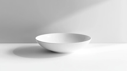 Empty white bowl, sunlight, minimalist studio, food mockup