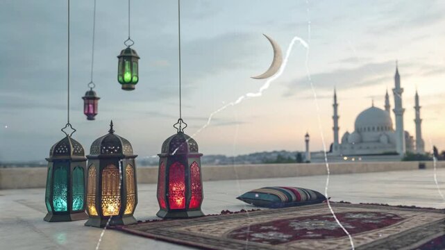 Ramadan Eid Mubarak festival with mosque date moon Islamic background.