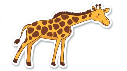 Fototapeta premium Cute cartoon giraffe illustration on white background, perfect for children's books, stickers, or educational materials
