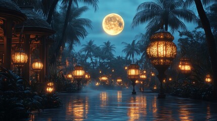  Eid moon peeks through a canopy of palm trees