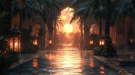  Eid moon peeks through a canopy of palm trees