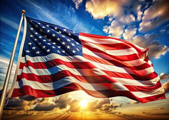 The American flag, a symbol of freedom and independence, waves proudly on the Fourth of July, its stars and stripes representing American patriotism.
