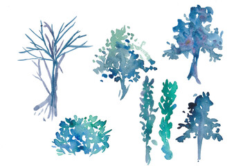 青系水彩の木-01