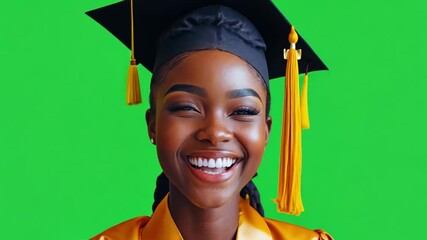 Graduation Joy: A beaming young woman in a graduation cap and gown radiates pure joy and accomplishment.  Her eyes sparkle with excitement and pride as she celebrates this momentous occasion.