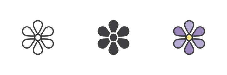 Flower petals different style icon set