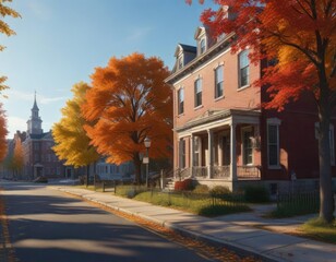 Watertown Massachusetts historic buildings with autumn, outdoor decor, colonial architecture