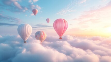 Fototapeta premium Hot air balloons soar above sunset cloudscape (1)