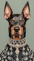 Pet portrait Royal Aristocratic Doberman Portrait in Elegant Attire