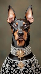 Pet portrait Royal Elegant Doberman Portrait with Aristocratic Attire