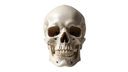 Fototapeta premium Realistic human skull with detailed bone structure on transparent background, anatomical illustration for medical studies, gothic design, and Halloween decorations 