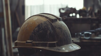 Dirty hard hat workshop safety construction site