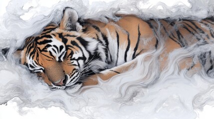 Obraz premium Serene Tiger Sleeping in Whirlwind Abstract Art