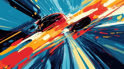 Abstract Painting of a Car in Motion