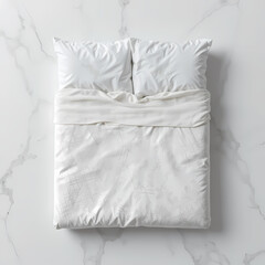 Obraz premium White bedding set with subtle grey pattern design on marble spa home soft on transparent background