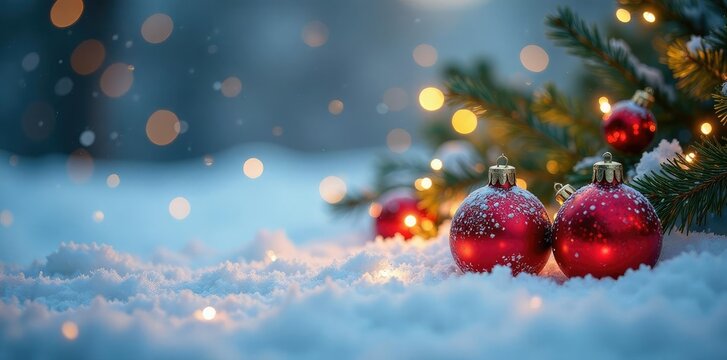 Colorati palli natalizi cadendo sulla neve bianca, winter, decorations, christmas ornaments