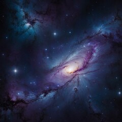 A galaxy-inspired abstract with deep purples, starry whites, and cosmic blues.