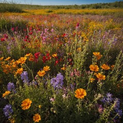 Obraz premium A field of wildflowers represented through a vibrant explosion of colors.