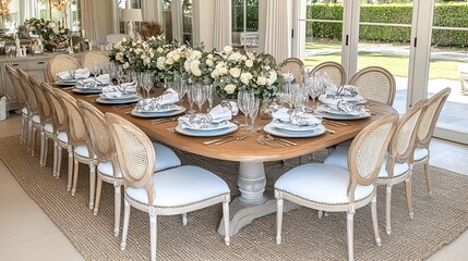 Elegant Oval Dining Table Setting, Garden View, Event