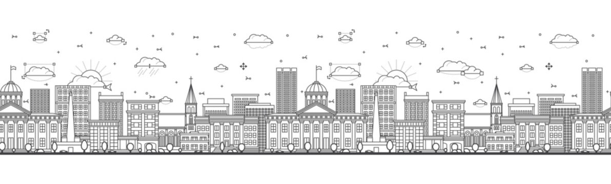 Seamless pattern with outline Springfield Illinois City Skyline with Modern and Historic Buildings Isolated on White. Springfield USA Cityscape with Landmarks.