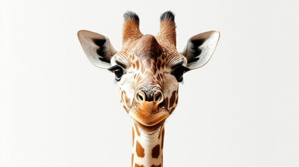 Fototapeta premium Closeup Portrait of a Giraffe Against White Background