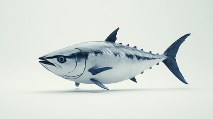 Obraz premium Blue and White Pixelated Tuna 3D Render