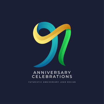 91 years anniversary celebrations logo concept