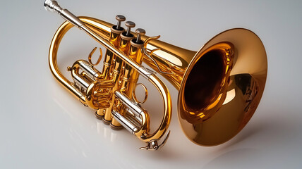 Naklejka premium Golden Brass Trumpet Isolated on White Background 