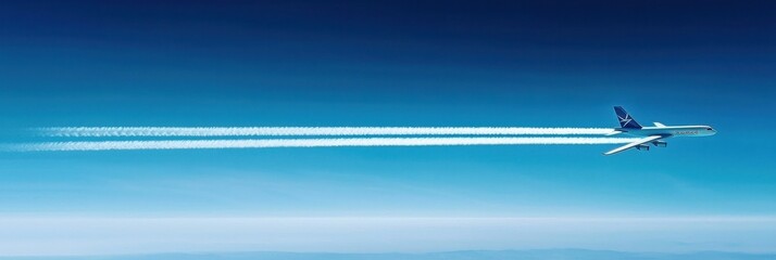 Contrails trail behind a soaring cargo aircraft.